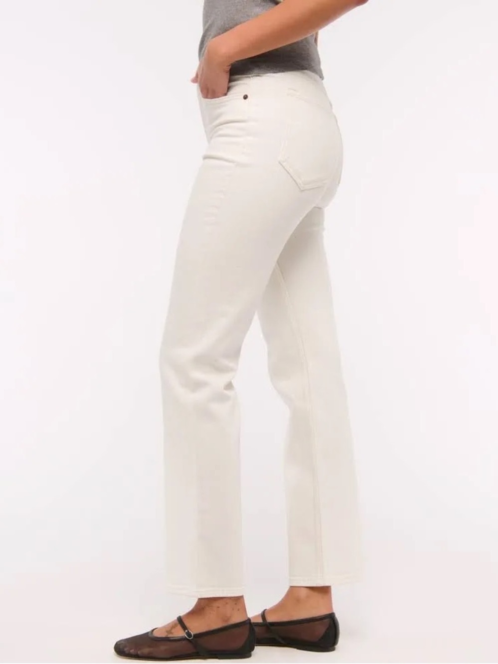 Abercrombie & Fitch Curve Love Ankle Straight Ultra High Rise Jean White Size 31 - Picture 2 of 8